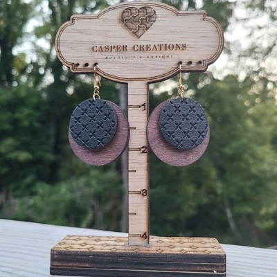 Pendientes circulares de madera y cuero Boho colgantes ligeros joyería artesanal negros 2B Foto 1 de 3