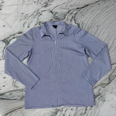 Blusa para mujer Theory pequeña azul blanco a rayas cremallera oculta manga larga Foto 1 de 4