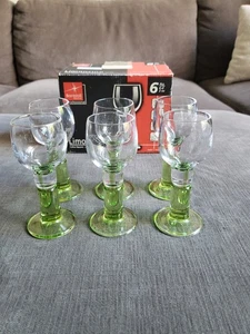 6 - Bormioli Rocco Limoncino Liquor Cordial Shot Glasses Green Stem Made Italy - Picture 1 of 18