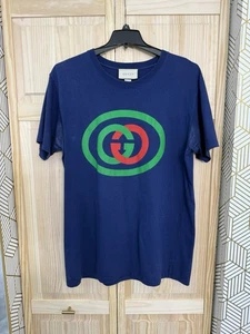 Gucci Shirt Men's Interlocking G Logo Cotton Crew T-Shirt Italy Made - Picture 1 of 5