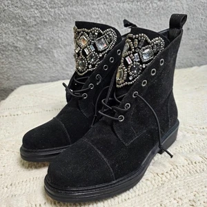 Patrizia by Spring Step Black Suede Rhinestone Ankle Boots Booties 37 6.5-7 NEW - Picture 1 of 10