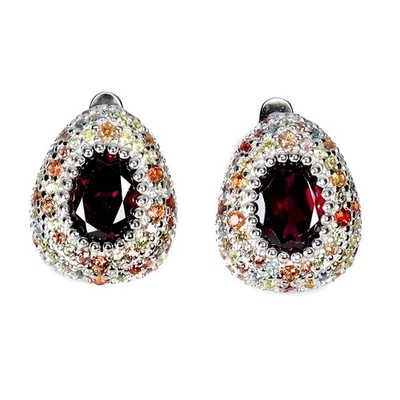 Pendientes de plata de ley 925 ovalados rodolita zafiro piedras preciosas naturales joyería Foto 1 de 4