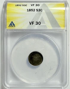 1852 Three 3 Cent Silver - ANACS VF 30 - Just Graded / New Holder - Picture 1 of 4