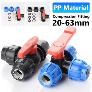 PP Fitting Klemmverbinder T-Stück Kugelhahn PE Rohr Verschraubung ID 20-63mm - Picture 1 of 10
