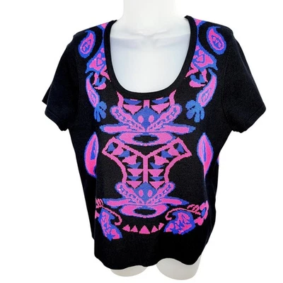 Suéter Allison Brittney Negro y Rosa Tejido Manga Corta Agujero de Llave Recortado Espalda L Foto 1 de 4