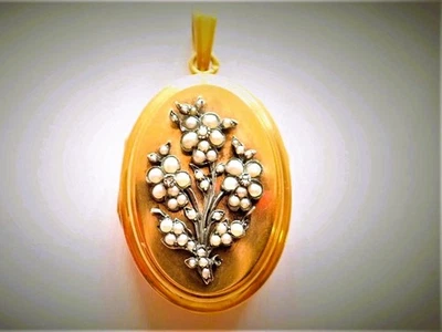 Pendentif ouvrant porte photo or  18 carats  serti de perles fines vers 1920 - Photo 1/4