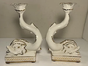 Vintage Ethan Allen Porzellan Koi Fisch Delfin Kerzenständer 2er Set Italien 9 Zoll - Bild 1 von 24