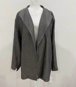 Eileen Fisher Jacke vorne offen strukturiert Seide taupe grau Größe 3X - Bild 1 von 7