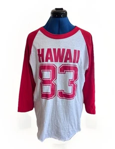 Vintage Hanes 70s 80s Hawaii 83 Red White Jersey T-Shirt Size Large Made in USA - Picture 1 of 10