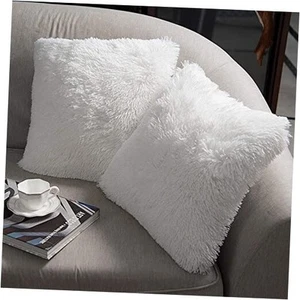  Luxury Soft Faux Fur Fleece Cushion Cover 20" x 20" (Pack of 2) A-white - Picture 1 of 7