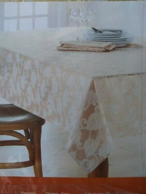 CELEBRATE FALL FESTIVE TABLECLOTH 60" X 102" GOLDEN LEAVES PRINT OFF WHITE - Image 1 of 4