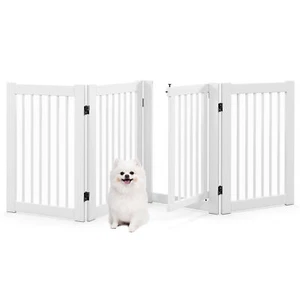 30'' Configurable Folding Free Standing 4 Panel Wood Pet Dog Safety Fence w/ - Picture 1 of 10