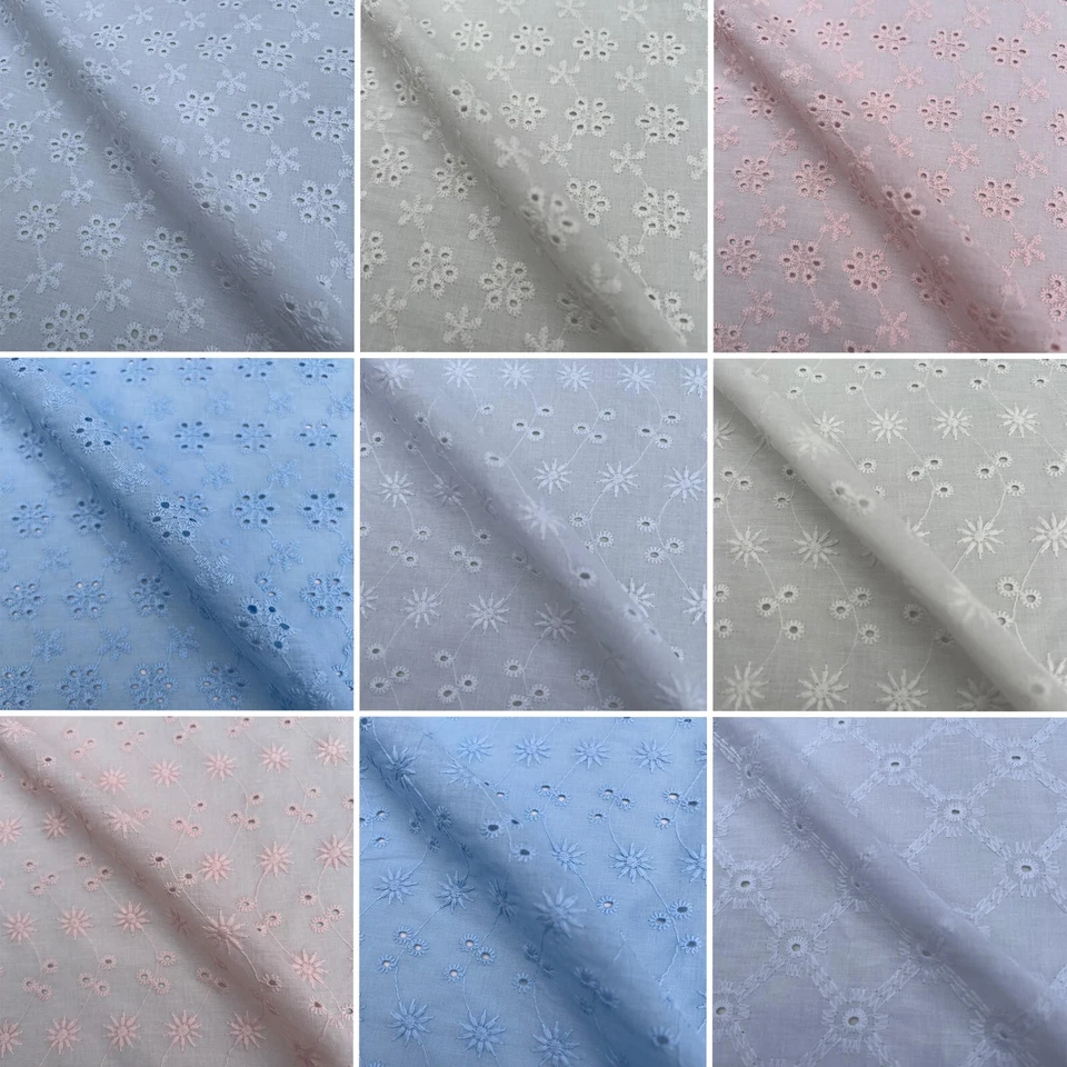 Embroidered Voile 100% Cotton Summer Lightweight Dress Craft Fabric Material - Image 1 of 1