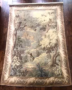Vintage French Verdure Aubusson Wool Tapestry  Floral Landscape Wall Hanging Art - Picture 1 of 11