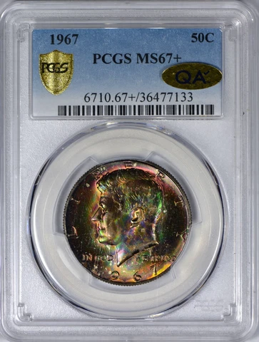 1967 Silver Kennedy Half Dollar PCGS MS67+  QA Check GOLD - Scarce - Toning!!! Cover
