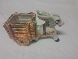 Vintage Planter Kitsch Ceramic Donkey Pulling Cart Japan MCM - Picture 1 of 7