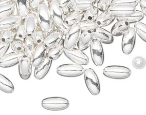 Perline, 100 perline distanziali ovali in ottone placcato argento 8x3 mm con foro 0,5-0,7 mm - Foto 1 di 2