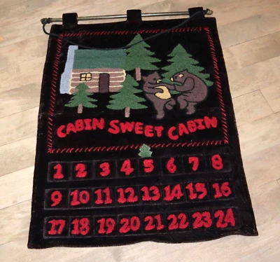 Cabin Sweet Cabin | Dancing Bears Advent Calendar Velvet Embroidered 18" x 24" - Image 1 of 4
