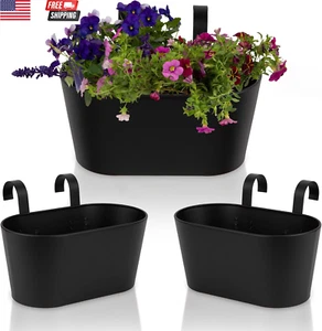 Beautiful Hanging Flower Pots for outside Railing or Fence - Stylish Set of 3 Ou - Picture 1 of 12