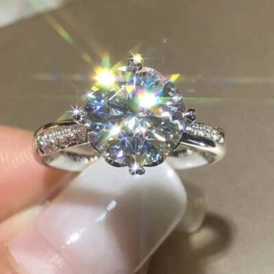 Anel de noivado de ouro branco 14K sólido corte redondo diamante 2,60 quilates simulado tamanho 8 - Imagem 1 de 3