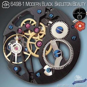 MOVEMENT ETA UNITAS 6498-1, MODERN SKELETON BEAUTY, BLACK, SWISS - Picture 1 of 3