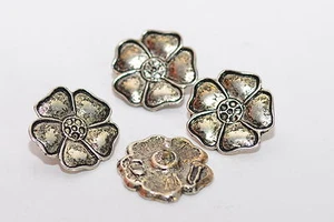 4x Blume Zierniete Zierteil Applikatione, ca. Ø26.5 mm, antik-silber, Trachten - Picture 1 of 1