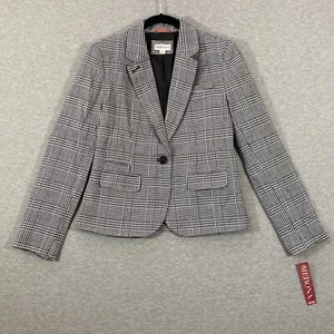 NWT Women's Merona Blazer Size 4 Black and White Long Sleeve Lined Button Jacket - Picture 1 of 16