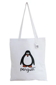 BOLSO REUTILIZABLE: Lindo bolso de mano PINGÜINO algodón blanco. Regalo ideal. - Imagen 1 de 16