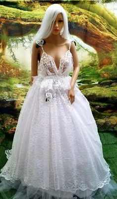 VESTIDO DE MUESTRA - EDEN Blanco Encaje Sin Espalda Boho Jardín Ninfa Novia Boda Vestido de Baile Foto 1 de 4