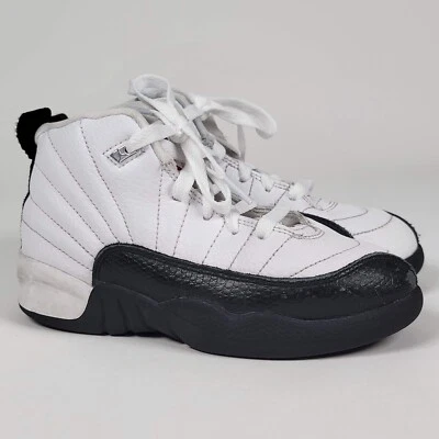 Nike Air Jordan 12 Kids Size US 13 C / 31 White Black Leather Sneakers - Image 1 of 4