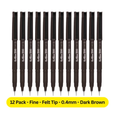 Artline 200 Pen 0.4mm Fineliner Marker Felt Tip Pen DARK BROWN 120018 - 12 Pack - image 1 of 4