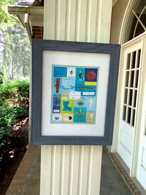 IMPRESIÓN ARTÍSTICA ORIGINAL DE MI NIÑO DE LOUISIANA POR W. HAINES CANGREJO OSTRA PELÍCANOS Foto 1 de 4