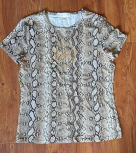 Michael Kors DAMEN SHIRT Gr. M Braun Schlangenleder Print Goldfarben Nieten Logo MK - Bild 1 von 7