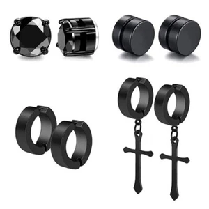 4 Pair Stud Earrings for Men Women Stainless Steel Non Pierced Magnetic Fake Set - Picture 1 of 18