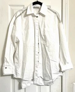 ZARA BEADED SHOULDER POPLIN SHIRT WHITE WOMENS SIZE S COLLARED BUTTON DOWN SHIRT - Bild 1 von 23