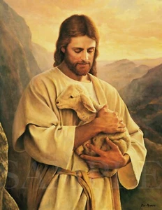 Cuadro bíblico 8,5X11 Jesús sosteniendo cordero nuevo arte color póster impresión arte de Dios - Imagen 1 de 1