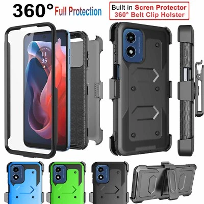 For Motorola Moto G Play 2024 Phone Case Shockproof Belt Clip Holster Cover - Image 1 of 4