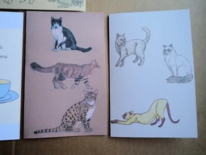 Cat animal figure drawings pastel artist Jerome Cadd 5 Ink print Greeting cards - Picture 1 of 12