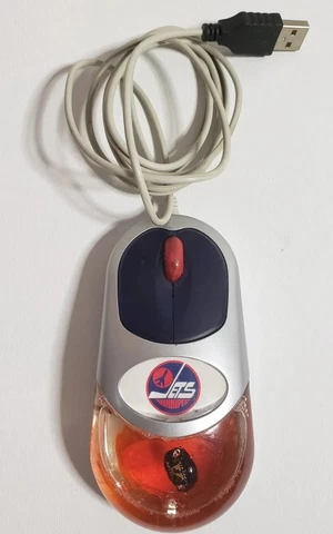 Winnipeg Jets Retro Logo Aqua Computer Mouse with floating vintage puck Cover