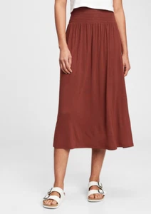 Gap Smocked Waist Dress Skirt Womens 16 Tall Brown Midi Length - Picture 1 of 14