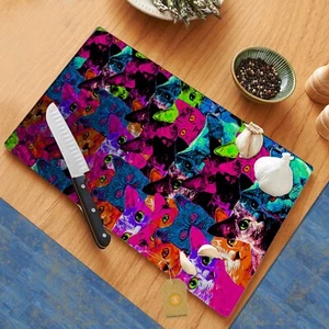 Whacky Retro Pop Art Kitties Glas Schneidebrett Kochplatte Untersetzer - Bild 1 von 1