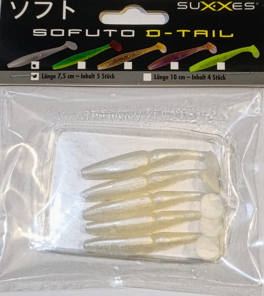 1 Packung Gummifische mit 5Stück Suxxes Sofuto D Trail 7,5cm Perl - Bild 1 von 1