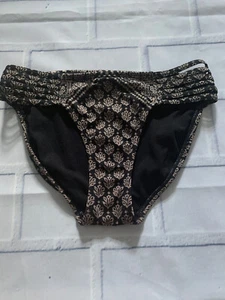 Athleta XXS Aqualuxe Strappy Sides Bikini Bottom Swimsuit Black Taupe Print - Picture 1 of 7