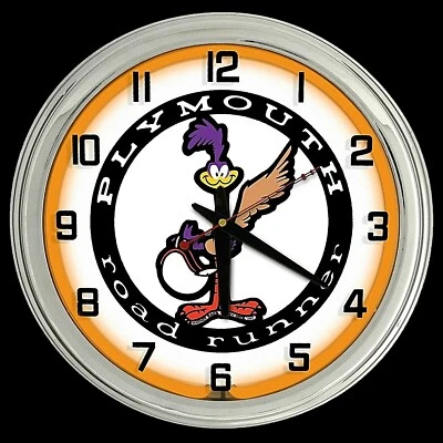 16-дюймовый знак Plymouth Road Runner оранжевые неоновые часы мужская пещера гараж RoadRunner - Изображение 1 из 2