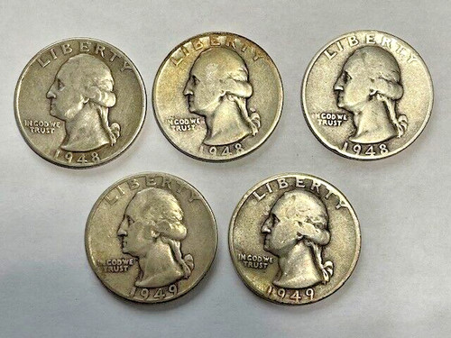 New ListingSilver Washington Quarters 1948-1949 Five Piece Lot