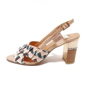 Auth LANVIN en Bleu - Pink Dark Gray Green Canvas Leather Sandals - Picture 1 of 6