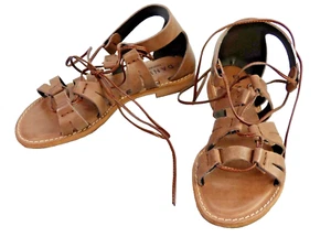 Real Leather Sandals Daniel Flat Roman Gladiator Honey Brook Brown Boho 35 UK 2 - Picture 1 of 16