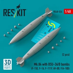 Bombas 1/48 Mk.84 BSU-36/B x2 F-15E F-16 F-111F F/A-18D 3D ResKit RS48-0524 - Imagen 1 de 3