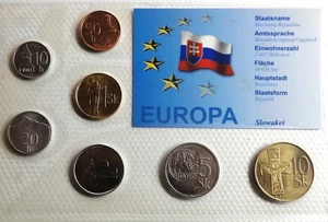 SLOWAKEI Kursmünzensatz 1993-2002, 10 Heller-10 Kronen, bankfrisch m Noppenfolie - Picture 1 of 8