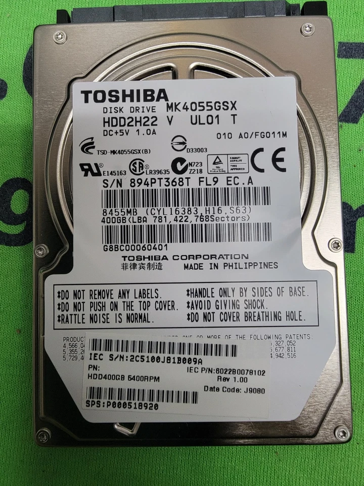 Toshiba 400GB 5400RPM MK4055GSX SATA 2.5" Laptop Hard Drive - Image 1 of 1